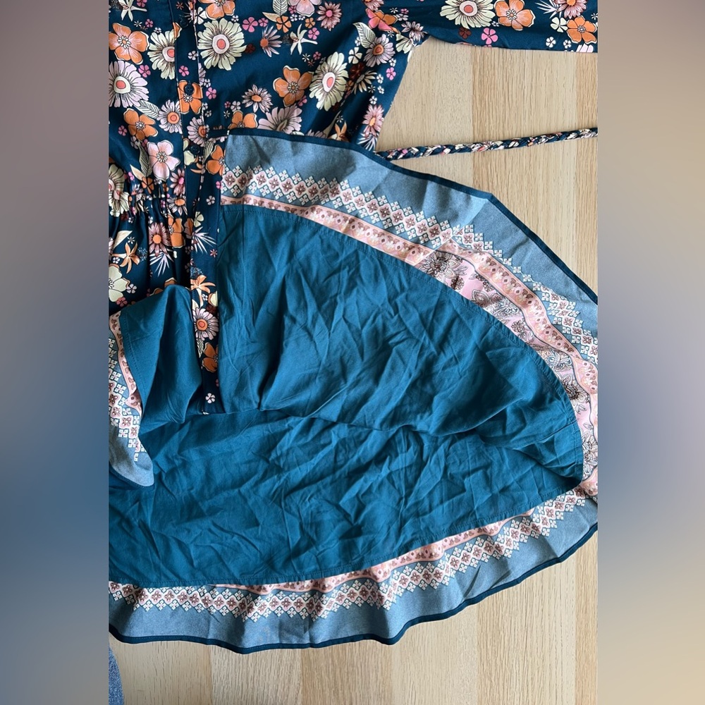 Baltic Born Jane Short Dress Floral Mini Teal Pink Long Sleeve Size S NWT - Picture 14 of 16